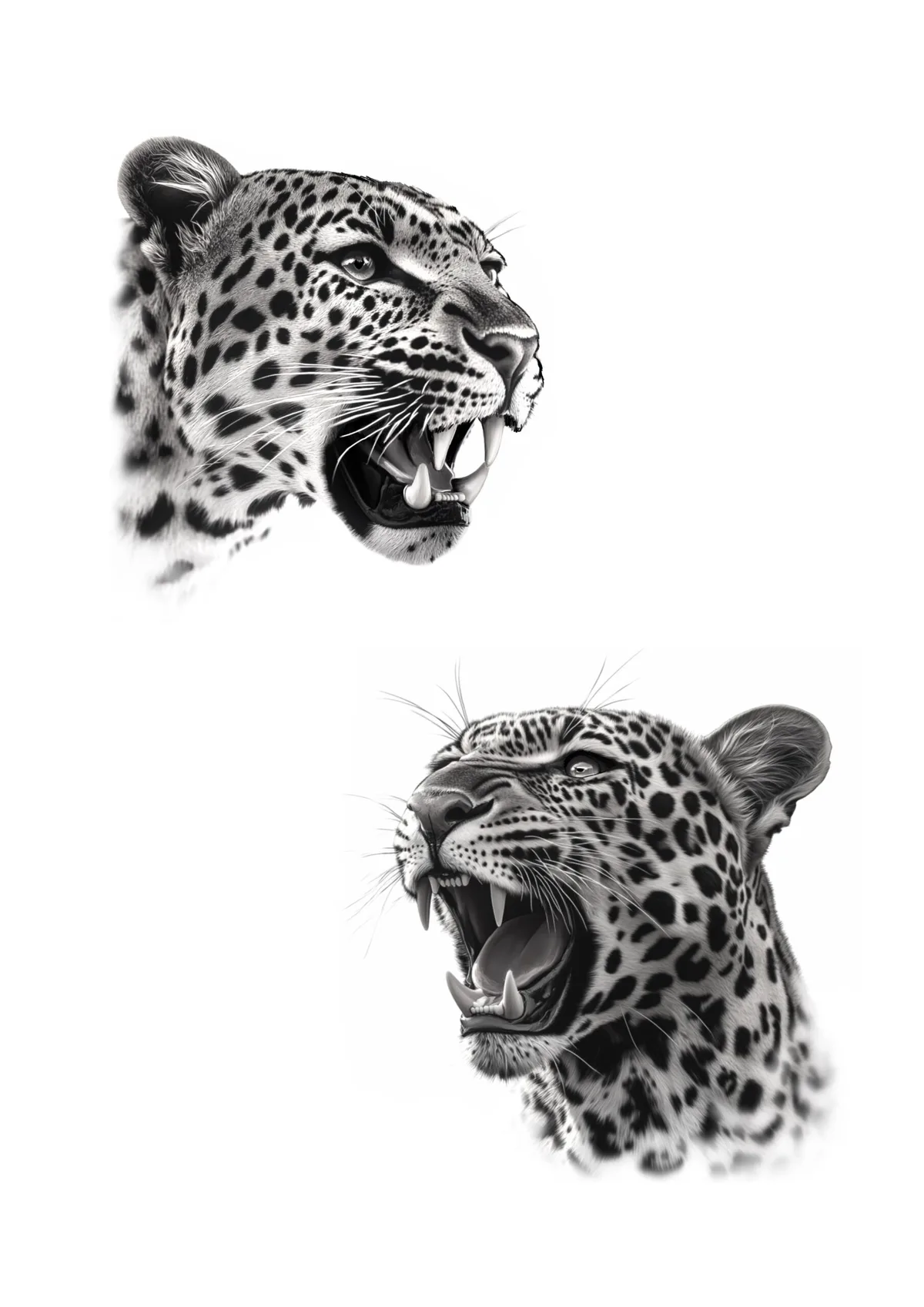 Dessin disponible — Léopards rugissants.