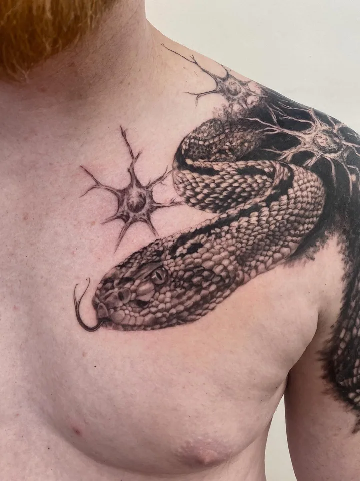 Crotalus Culminatus — Pour Nicus  et 4 séances dans les dents ! Pour un premier tatouage, sans broncher, il f…